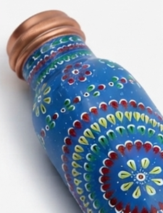 Botella de agua metálica con diseño de mandala azul y tapa de rosca, estilo bohemio, reutilizable para viajes, hogar, gimnasio, yoga y uso al aire libre. - Product Image 2
