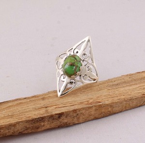 Vintage Green Copper <b>Turquoise</b> <b>Ring</b> 925 Sterling Silver Antique Style Green Gemstone <b>Ring</b> for Women Artisan Handmade Jewelry - Product Image 4