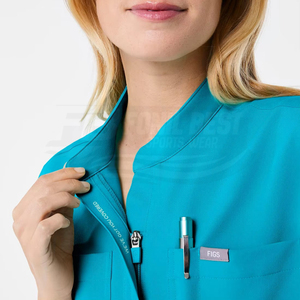 Women Turquoise Scrub Set Cotton Polyester Knitted Hospital Uniform Pants Included Seamless Fusing No Component Suits - Product Image 5