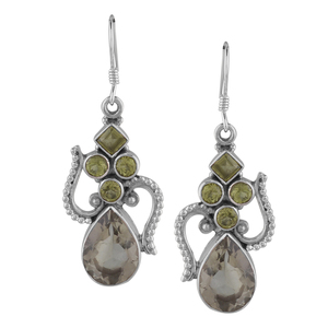 Elegance Long <b>Earring</b> natural <b>green</b> amethyst peridot pure sterling silver 925 handmade oxidised finish multi-stone <b>earrings</b> - Product Image 3