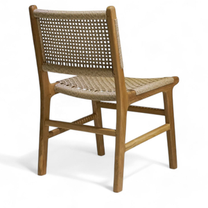 Chaise de salle à manger en teck massif de style moderne avec corde en rotin pour ensemble de meubles de jardin - Product Image 5