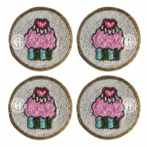 Ensemble de sous-verres perlés mignons en forme de cupcake, ronds, roses, pour boissons, décoration de table, fête d'anniversaire, tasses à thé, fournisseur en gros - Product Image 1