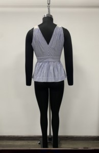 Débardeur Peplum sans manches à col en V imprimé numérique rayé pour femme, style bureau, en tissu tissé - Product Image 2