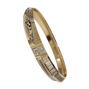 Bracelet de charme classique de luxe en or massif 22 carats, bicolore, motif clé grecque italienne, bijoux en or véritable, unisexe, motif léopard, cadeau - Product Image 1