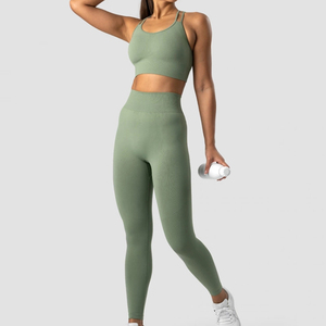Women yoga set comfortable <b>seamless</b> <b>leggings</b> sports bra breathable stretch gym fitness training outfit - Product Image 1