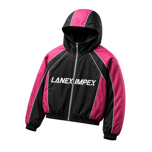Custom Unisex Hooded Windbreaker Jacket Black Pink Contrast Panel Lightweight Zip Up Sportswear Casual Streetwear OEM Service - Product Image 1