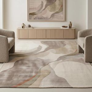 Tapis d'appoint en laine noué à la main, motif floral classique, beige taupe abstrait, tapis décoratif doux pour salon, chambre, bureau - Product Image 5