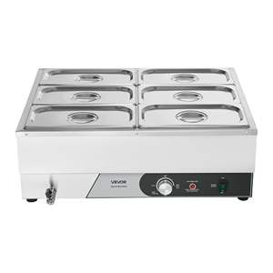 Commercial 1500W <b>Electric</b> Stainless Steel <b>Food</b> <b>Warmer</b> Fast Heating Countertop Buffet Bain Marie Six 1/3 Size Pans for Catering - Product Image 1