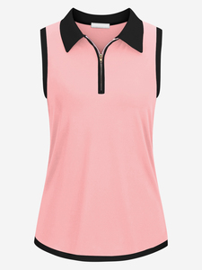 Haut zippé sans manches pour femme, col polo, couleur unie, séchage rapide, coupe sportive, tricoté en polyester de haute qualité - Product Image 2