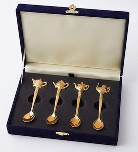 Gold Plated Tea Spoons With <b>Teapot</b> Handle Vintage Design Long Handle Creative Metal Tea Spoon Set Mirror Polish For Kitchen Use - Product Image 6