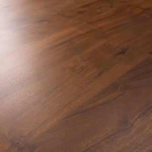 Table de salle à manger moderne pour la maison et la cuisine, avec base en acier inoxydable de style pilier et plateau en bois d'acacia massif à bords naturels, finition noyer - Product Image 4