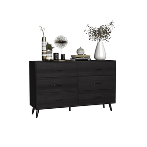 High-Legged 6-Drawer Dresser Double Row & 3 Layers Fabric Covered Particle Board & Non-Woven Fabric 133*40*84cm Black Cabinet - Product Image 1