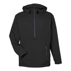 เสื้อแจ็คเก็ตกันลมแบบมีฮู้ดสีดำ ซิปยาวครึ่งตัว |   เสื้อแจ็คเก็ตแบบสวมใส่สบายน้ำหนักเบา | เสื้อฮู้ดสตรีทแวร์ |   ผู้ผลิต OEM ตามสั่ง - Product Image 1