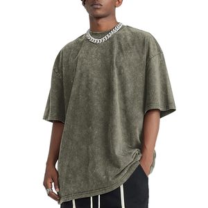 Camiseta de algodón pesado con cuello redondo y manga corta para hombre, estilo oversize y corte holgado, con lavado ácido y efecto stone washed, con logo frontal. Novedad al por mayor. - Product Image 6