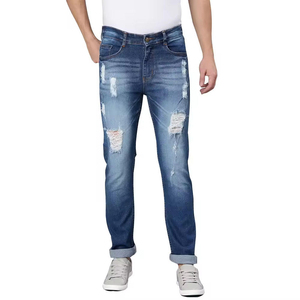 Jeans de Mezclilla para Hombre, Corte Slim Fit, Pierna Recta, Desgastados y Rotos, Lavado Medio, Estilo Casual de Algodón, para Primavera - Product Image 4