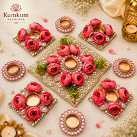 Porte-bougie Rangoli floral de luxe indien, unique, écologique, fait main en bois et métal, taille personnalisable, pour Noël, mariage, Diwali