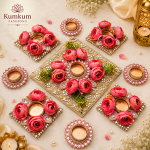 Portavelas Rangoli Floral Único de Lujo Indio, Ecológico, Hecho a Mano, de Madera y Metal, Tamaño Personalizable, para Navidad, Bodas, Diwali - Product Image 1