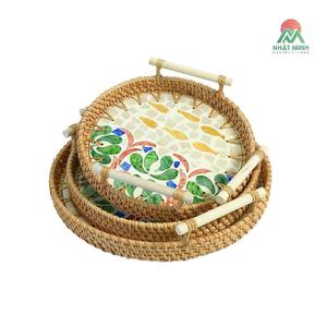 New Style Single-Tier Rattan Shell Tray Southeast Asian Design Enamel <b>Colourful</b> Tea <b>Set</b> & Food Storage Tray for Living Room - Product Image 1