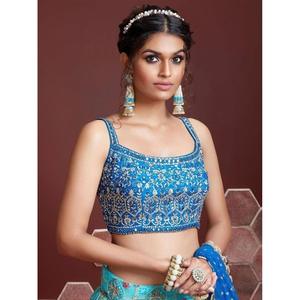 Elegante Azul Cielo Fancy Impreso Chinon Seda Lehenga Choli Con Dupatta - Product Image 3