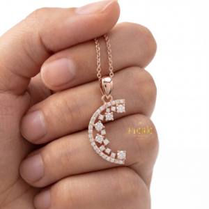 Collar con Colgante de Media Luna de Diamantes Chapado en Oro de Plata de Ley 925, Joyería de Lujo para Mujer, Compromiso, Boda, Fiesta, Aniversario - Product Image 1