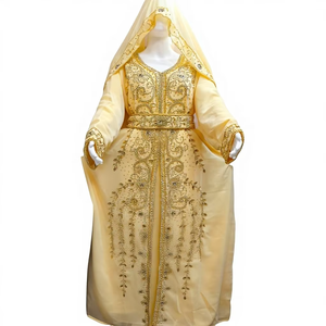 Abaya Musulmana Marroquí, Vestido Kaftan con Cuentas, Hermosas Cuentas de Piedra de Colores, Diseño Personalizado de Lujo Hecho a Mano, Transpirable para Mujer - Product Image 1