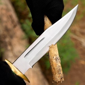 Couteau de chasse Bowie en acier 3cr13 avec manche en bois Pakka et embout en laiton, couteau de chasse et de camping avec étui en cuir - Product Image 3