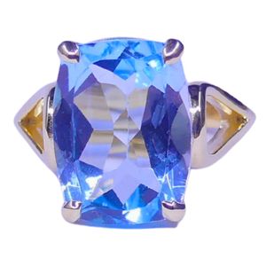 Wedding Wear 925 Sterling Silver Gold Plated Jewelry Blue Topaz Gemstone Women Wear Classic <b>Ring</b> - Product Image 4