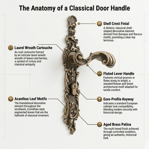 Regalis Porta Brass Decorative <b>Door</b> Handle 11-Inch | Modern Style Antique Finish Lever Handle for Hotel Villa Apartment | - Product Image 3
