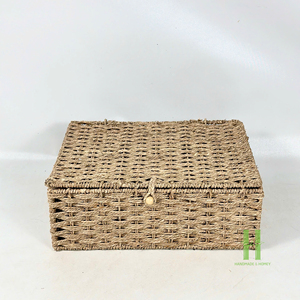 Natural Seagrass Storage <b>Box</b> Hand-woven Wicker Basket with Lid Desktop Makeup Organizer Jewelry <b>Keepsake</b> <b>Box</b> Sundries Container - Product Image 4