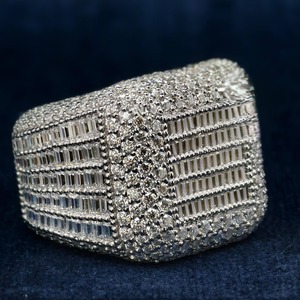 Anillos Finos de Diamantes VVS con Corte Baguette de Lujo Personalizados, Anillos Unisex de Plata de Ley 925 con Incrustaciones de Diamantes Estilo Hip Hop para Fiestas, Joyería Fina - Product Image 6