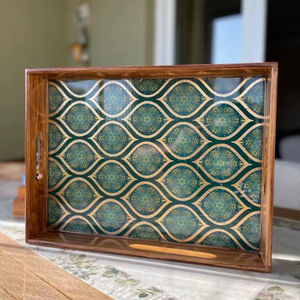 Plateau de service en bois avec poignées, plateau avec poignées, plateau ottoman, cadeau pour elle, plateau décoratif, décoration de plateau, cadeau de mariage - Product Image 1