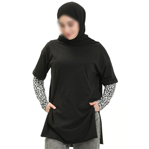 Camisetas Negras Modestas para Mujer, Blusa Túnica de Manga Larga con Capas, Último Estilo de Moda Modesta para Uso Casual y Deportivo - Product Image 1