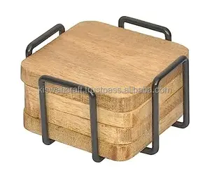 Best Quality Indian 6-Piece Coaster Set Square Natural <b>Wood</b> Table Mats & Pads Popular Use Natural Color - Product Image 3