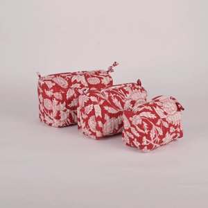 Organizador de Cosméticos Profesional Reutilizable y Reciclado para Mujer, Bolsa de Maquillaje de Algodón Acolchado con Estampado Floral Indio - Product Image 1