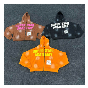 บริการ OEM เสื้อฮู้ดซิปผู้ชายรุ่นใหม่ทันสมัย ดีไซน์เนอร์ เสื้อฮู้ดวินเทจหนานุ่มสำหรับผู้ชาย ล้างสีแบบทำเก่า - Product Image 4