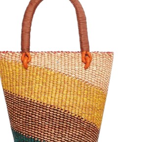 Diagonal Striped Seagrass <b>Handbags</b> Leather Handle Woven Straw Tote Bag Fashion Women <b>Summer</b> Beach Purse OEM ODM - Product Image 3