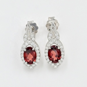 Natural Garnet CZ 925 Sterling Silver <b>Halo</b> Jewelry Set 7x5mm Oval Cut Gemstone for Engagement & Party Gift Trendy Women - Product Image 3