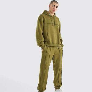 Ensemble de survêtement homme en molleton de coton épais surdimensionné, avec finition brute, comprenant un sweat à capuche et un pantalon de jogging, deux pièces, pour l'hiver - Product Image 1