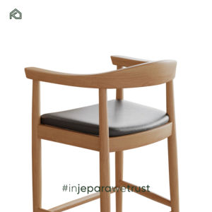 Tabouret de bar moderne en teck massif de haute qualité, dossier ouvert incurvé, pour salle à manger, extérieur, chambre, usage commercial, siège haut - Product Image 2