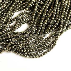 Cuentas redondas microfacetadas de pirita natural de 2 mm, cuentas de pirita para la fabricación de joyas, suministros al por mayor, cuentas sueltas facetadas con corte de diamante. - Product Image 3