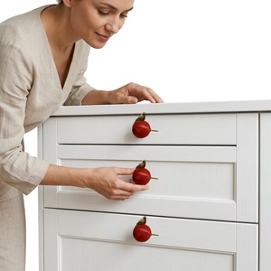Modern Brass Round Red <b>Ceramic</b> Ball Cabinet Handle Eco-Friendly Easy Installation Durable Kitchen Furniture Decor - Product Image 3