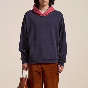 Sudadera con Capucha Extra Grande para Hombre, Azul Marino, Felpa Francesa, Manga Larga, Color Sólido, Estilo Otoñal, Corte Casual, Diseño con Bolsillos - Product Image 1