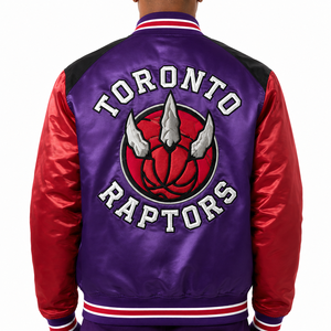 Veste en satin brodée en coton rembourré en polyester pour homme, couleur de l'équipe de basket de Toronto, violet rouge, veste bomber personnalisée pour équipe - Product Image 3