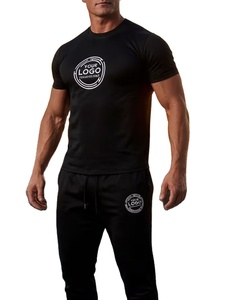 Custom Breathable Athletic Set T-Shirt Long Pants Personalized Casual Men's Contrast Color Topstitch Summer Knitted ODM - Product Image 2