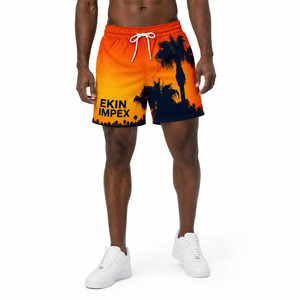 Shorts de bain décontractés pour hommes, orange, personnalisés, séchage rapide, écologiques, anti-UV, respirants, taille élastique avec cordon de serrage - Product Image 3