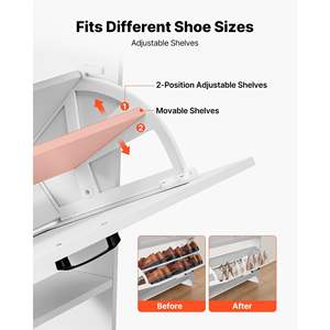 Mobile Porta Scarpe Bianco Stile Fattoria con 2 Cassetti a Ribalta e Dispositivo Anti-Ribaltamento per Ingresso, Corridoio e Soggiorno - Product Image 5