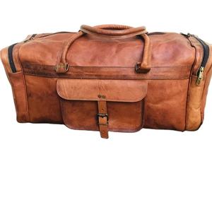 Grand sac de week-end en cuir véritable vintage unisexe sac de voyage sport de nuit couleur bonbon à la mode avec crochet et logo personnalisé - Product Image 1