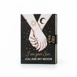 <b>A5</b> Romantic Lock Diary Notebook Handmade Paper Journal Sun Moon Design | Vintage Cardboard Writing Gift Bulk Supplier OEM Set - Product Image 1