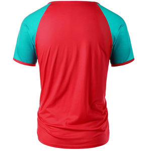 Men's Red And Teal <b>Raglan</b> Sleeve O-Neck T-Shirt Regular Fit Knitted Solid Color Casual <b>Top</b> - Product Image 2