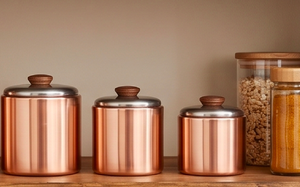 Juego de recipientes vintage de cobre con acabado esmaltado, estantes metálicos, tarros de almacenamiento para especias y frutos secos, recipientes premium para cocina. - Product Image 2